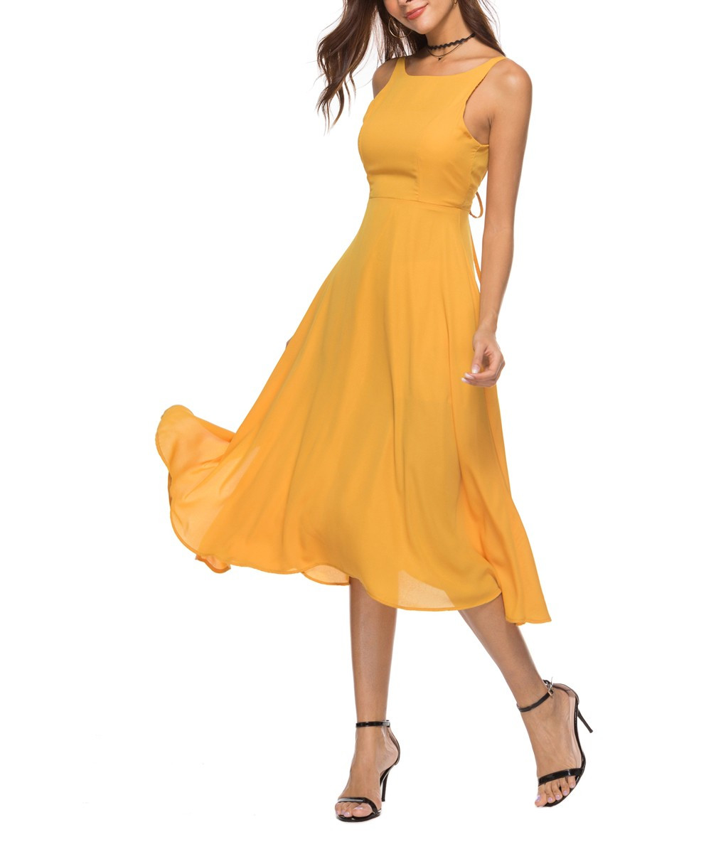Nisha Outi Women's Casual Dresses Mustard - Yellow Midi Dress - Women | Zulily