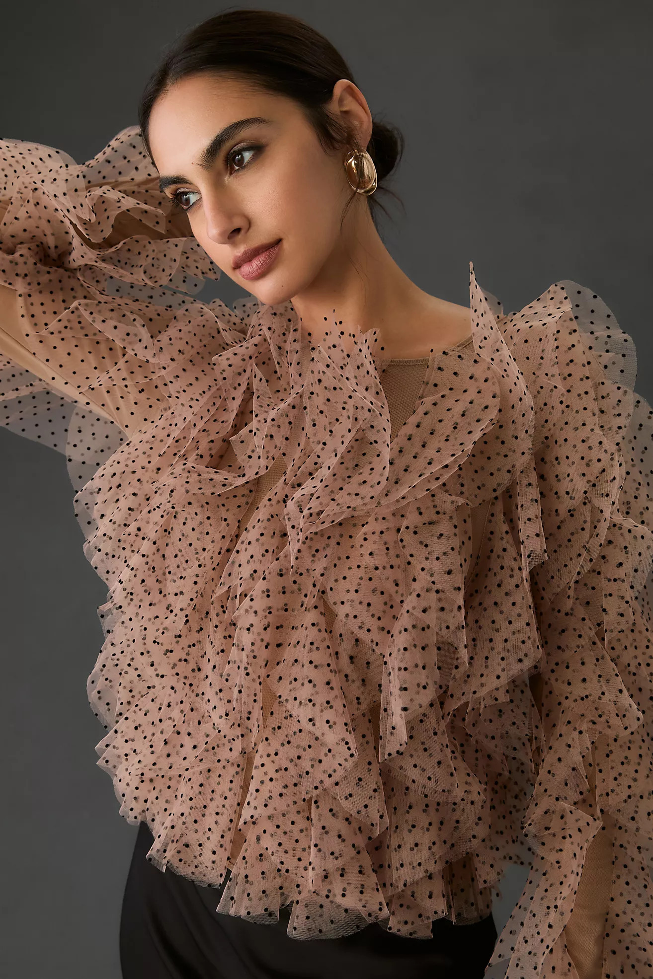 DOLAN Mesh Ruffle Blouse | Anthropologie (US)