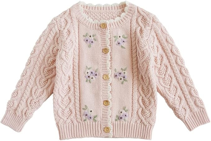 Baby Girls Knitted Cardigan Sweater Crewneck Knit Crochet Button Closure Cardigan Tops Coat Outwe... | Amazon (US)