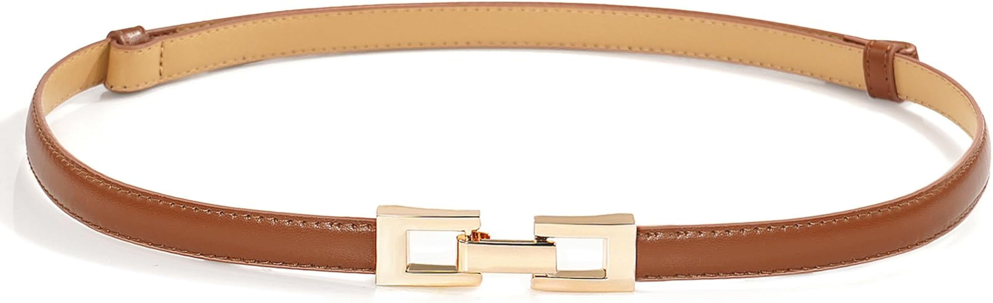 Glamorstar Skinny Belts for Women Thin PU Leather Waist Belt with Gold Buckle for Dresses | Amazon (US)