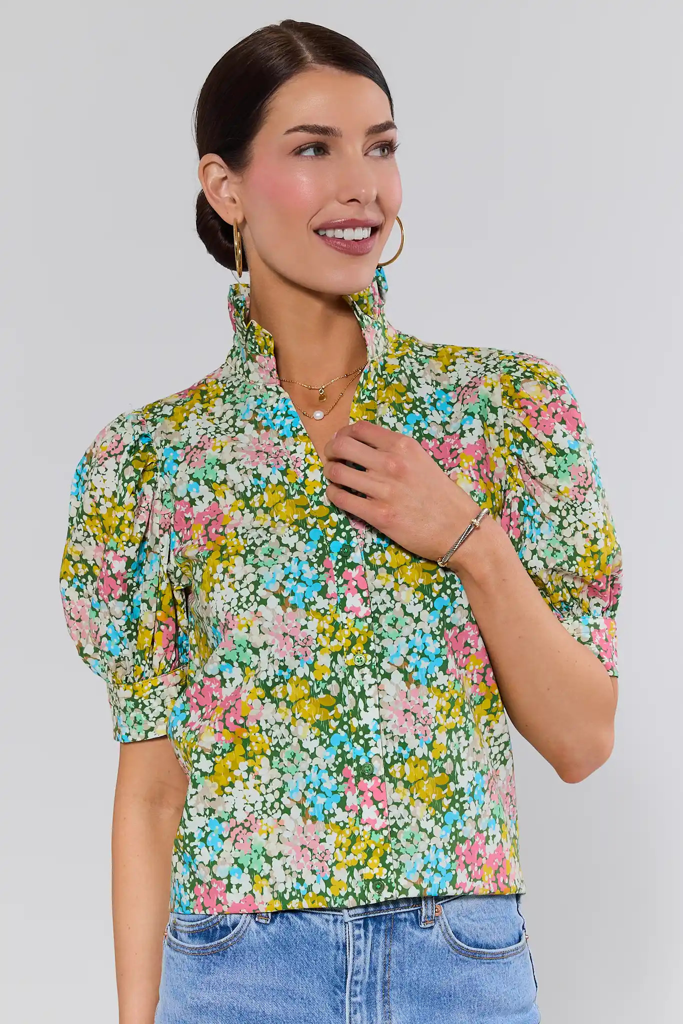 Gracie Green Floral Puff Sleeve Top | Avara