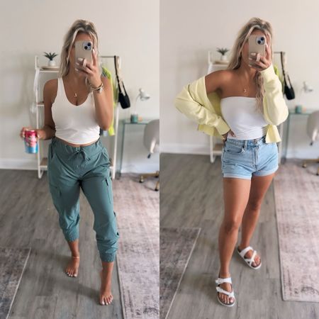 Target 🎯 finds all on sale for 20% off today! 
These joggers look and feel like lululemon, and the tanks are super similar to align, I do a medium and am normally an 8 in lulu! 
Sized up one to a medium in yellow hoodie it runs a bit big 

Easy summer outfits 
Mom style 
Mom outfits 
Petite friendly fashion 

#LTKMidsize #LTKStyleTip #LTKFindsUnder50