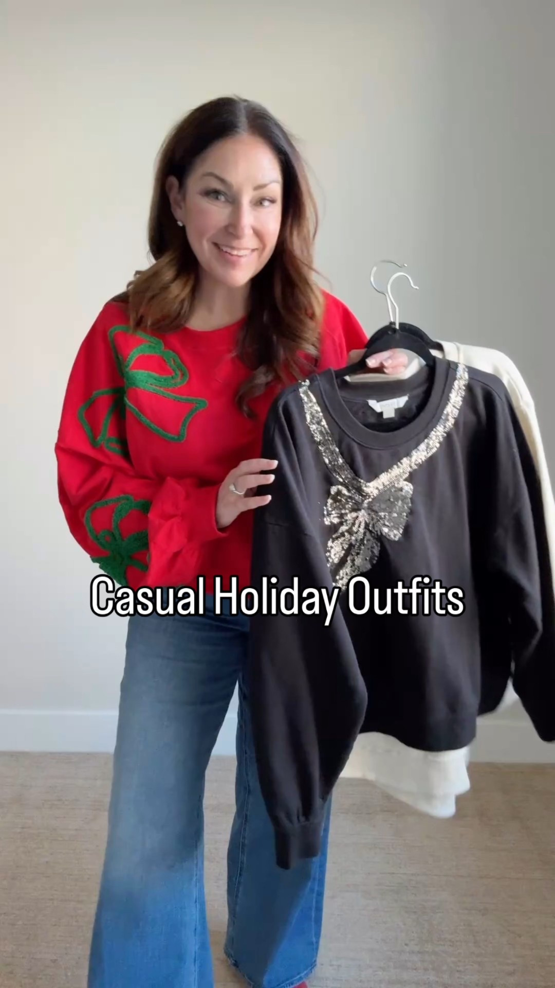 Casual holiday outfits with jeans, sweatshirts and fun sneakers! 

#LTKHoliday #LTKOver40 #LTKMidsize