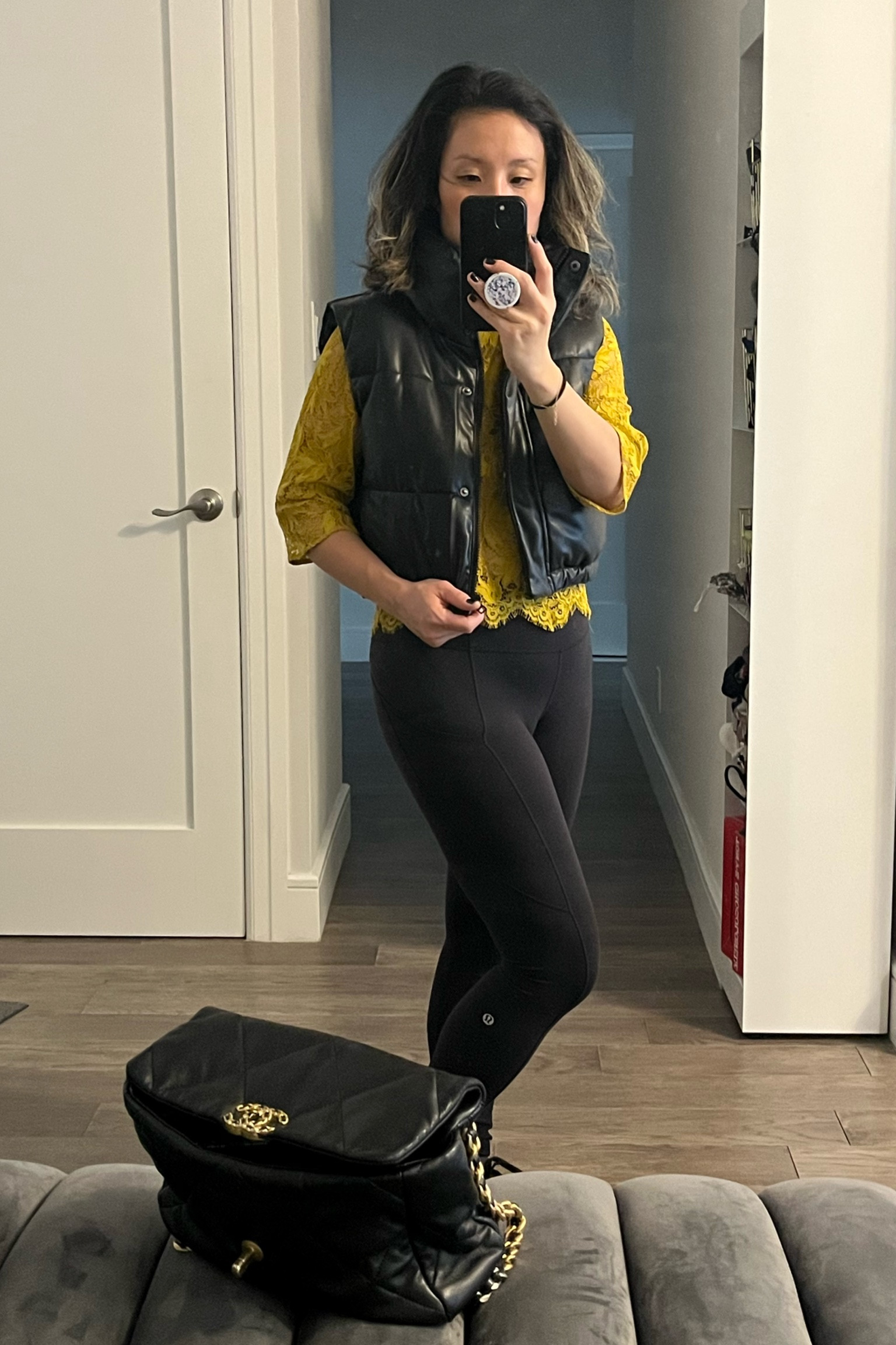 Threw this on. Faux leather puffer vest. I did my hair today. I feel like a whole new person. 

#LTKunder50 #LTKtravel #LTKFind