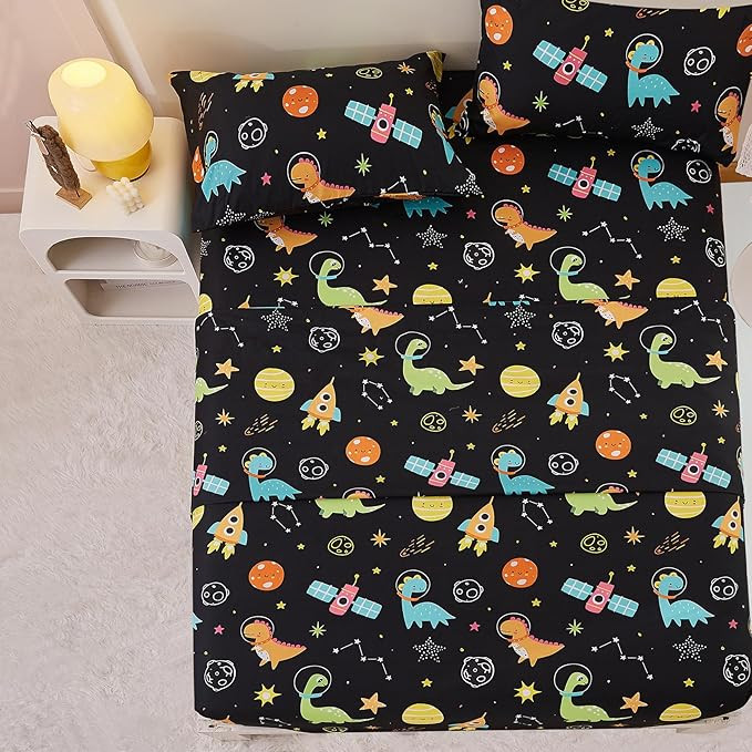 Yibeizi Space Dinosaur Full Size Sheet Set for Boys, Kids Cute Planet Printed Microfiber Bedsheet... | Amazon (US)
