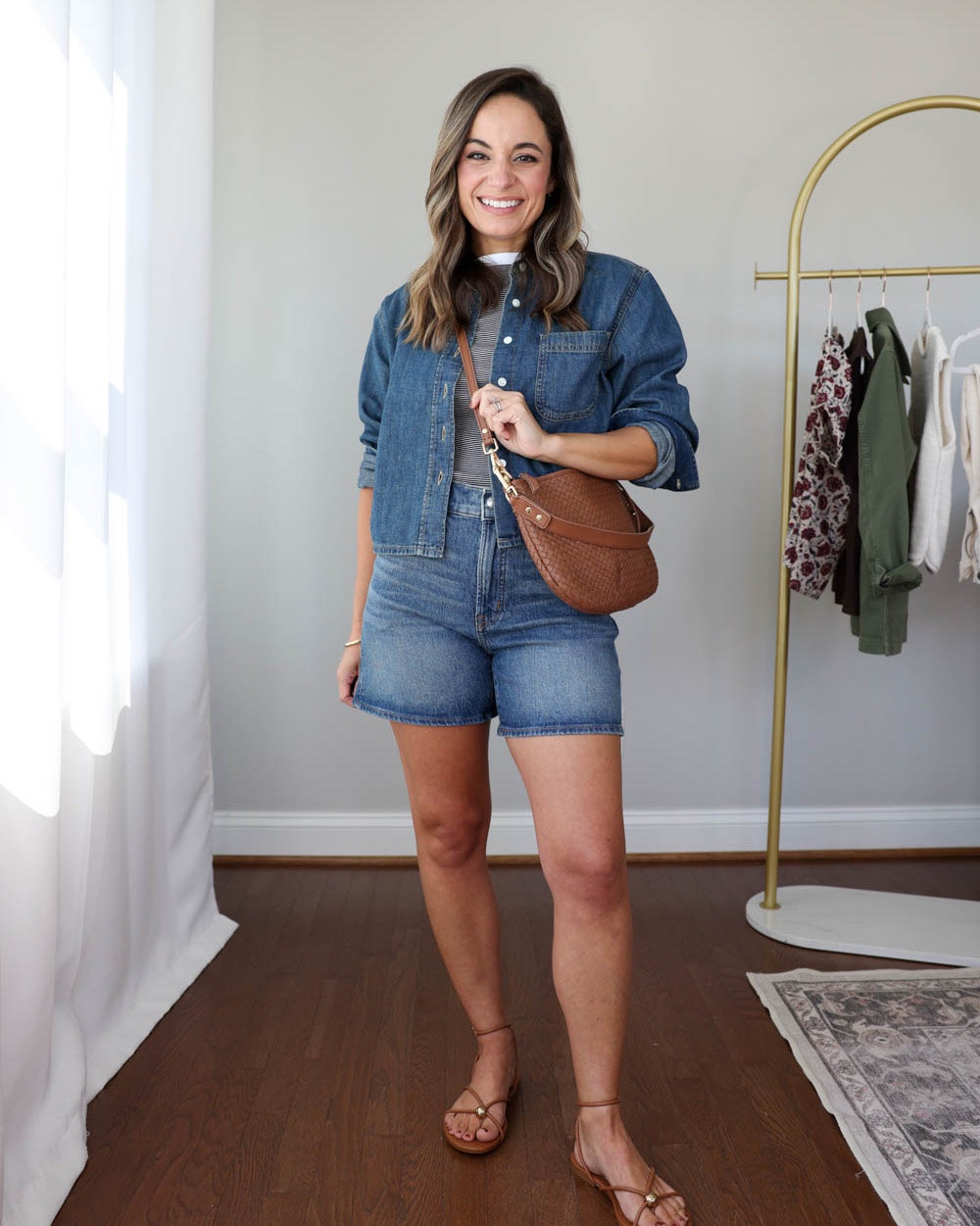 Four easy ways to style a cropped denim top this Fall!

Denim top (Madewell): xxs 

Outfit 1:
Shorts (Madewell): 25
Striped t-shirt (Madewell): xxs
Crossbody bag (Quince)
Sandals (Dolce Vita): tts 

Outfit 2:
Ecru jeans (Madewell): petite 24 / 10 3/8” rise / 25” inseam 
Striped t-shirt (Madewell): xxs 
Flats (Madewell): tts

Outfit 3:
Dark wash jeans (J.Crew Factory): 24 / 10” rise / 26.5” inseam (also offered in petite 24.5” inseam)
Flats (Madewell): tts

Outfit 4:
Pants (J.Crew Factory): petite 24 / 10” rise / 28” inseam / true to size fit
Ballet flats (Sam Edelman): true to size

For size comparison: 32”, 24”, 36” with a 25” ankle inseam and a 27.5”-28” full length inseam

#LTKPetite #LTKootd #LTKSaleAlert