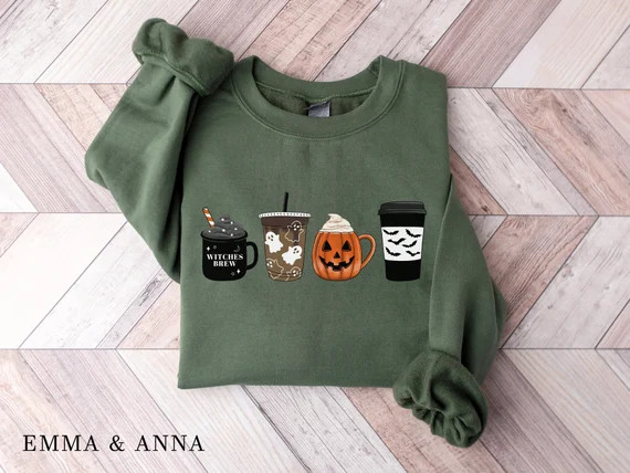 Halloween Sweatshirt Fall Coffee Sweatshirt Halloween Coffee - Etsy | Etsy (US)
