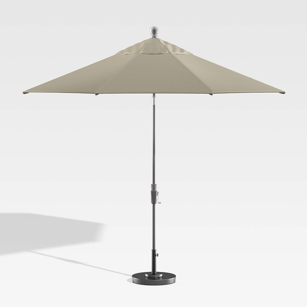 9' Round Sunbrella Stone Outdoor Patio Umbrella with Tilt Silver Frame + Reviews | Crate & Barrel | Crate & Barrel