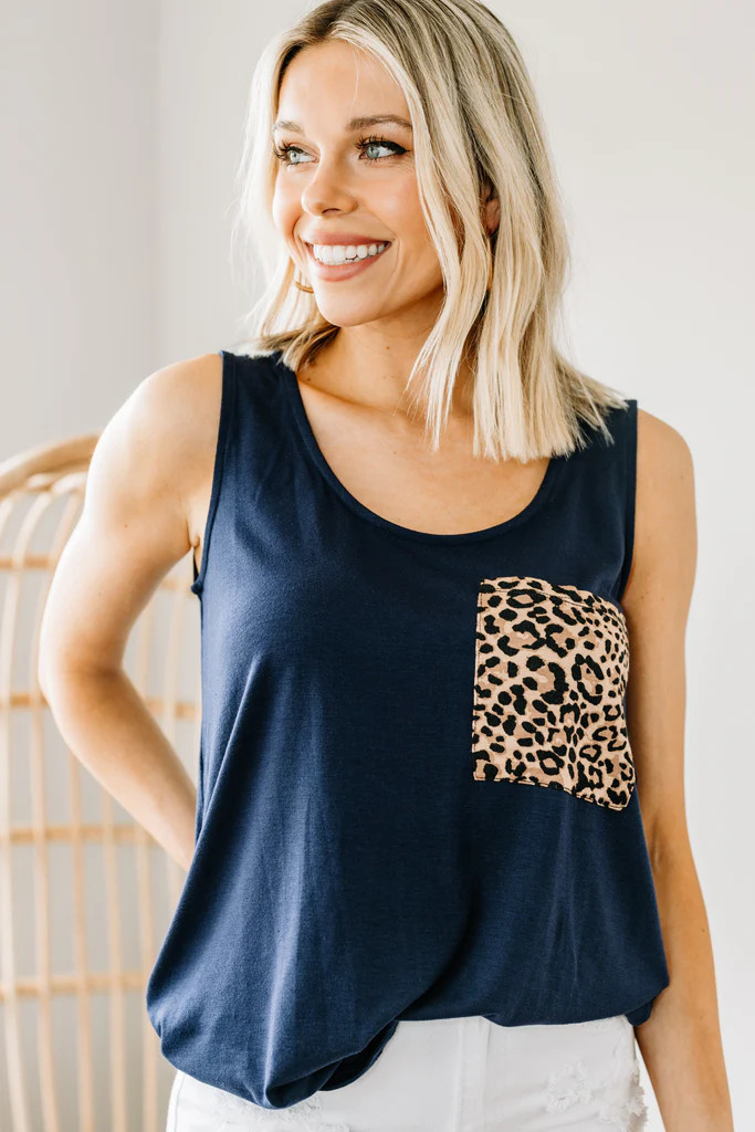 Feeling My Best Navy Blue Pocket Tank | The Mint Julep Boutique