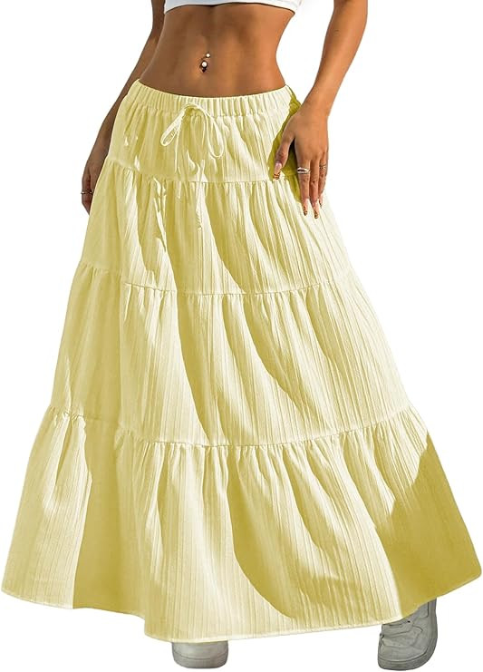 Verdusa Women's Long Maxi Skirt 2026 Boho Flowy Flared Ruffle Skirts Beach Vacation Spring Going ... | Amazon (US)