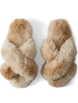 Womens Faux Fur Criss Cross Slippers - natural | The Children's Place
