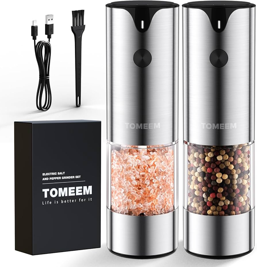 [Upgraded Larger Capacity] Electric Salt and Pepper Grinder Set Rechargeable with LED lights - St... | Amazon (US)