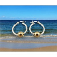 Silver Hoop Earrings With Gold Balls - & Earrings- Bridesmaids | Etsy (US)