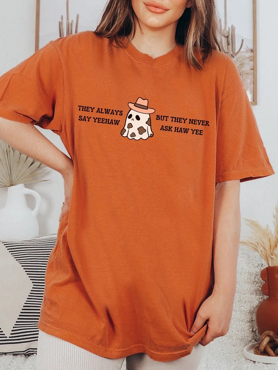 Comfort Colors Sad Ghost Shirt, Western Halloween Shirt, Yeehaw Shirt, Fall Shirt for Women, Cute... | Etsy (US)