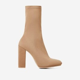 Hayden Block Heel Sock Boot In Nude Lycra | EGO Shoes (US & Canada)
