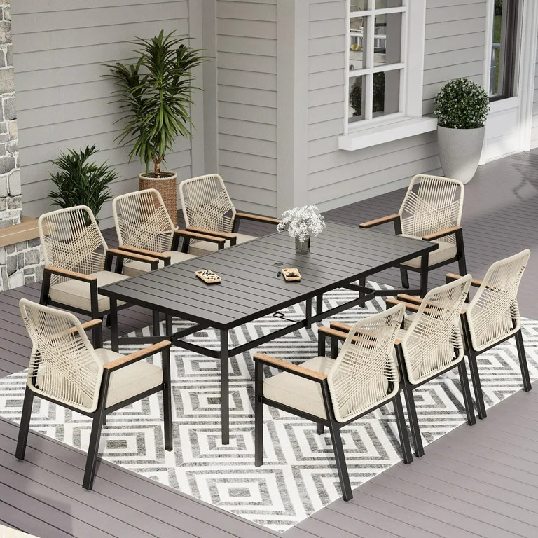 MF Studio 7-Piece Outdoor Patio Dining Set, Swivel Wicker Chairs with Cushions & Patio Table with... | Walmart (US)