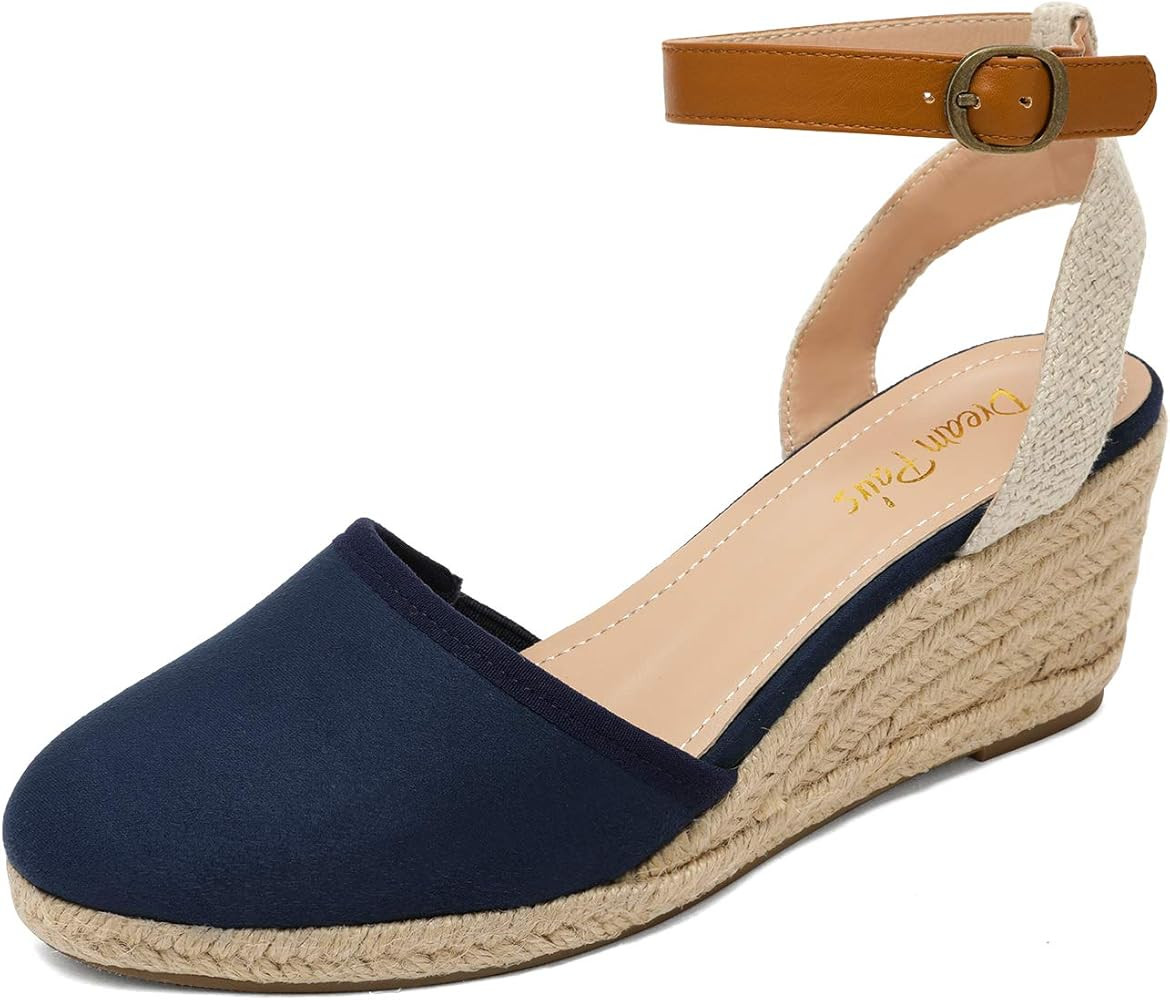 DREAM PAIRS Women's Ankle Strap Closed Toe Espadrille Wedge Heels Sandals | Amazon (US)