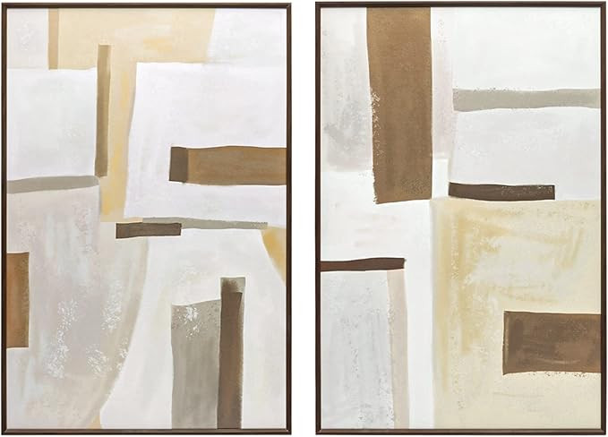 ArtbyHannah Large Framed Wall Art, Neutral Beige Canvas Wall Art with Abstract Prints, Modern Con... | Amazon (US)