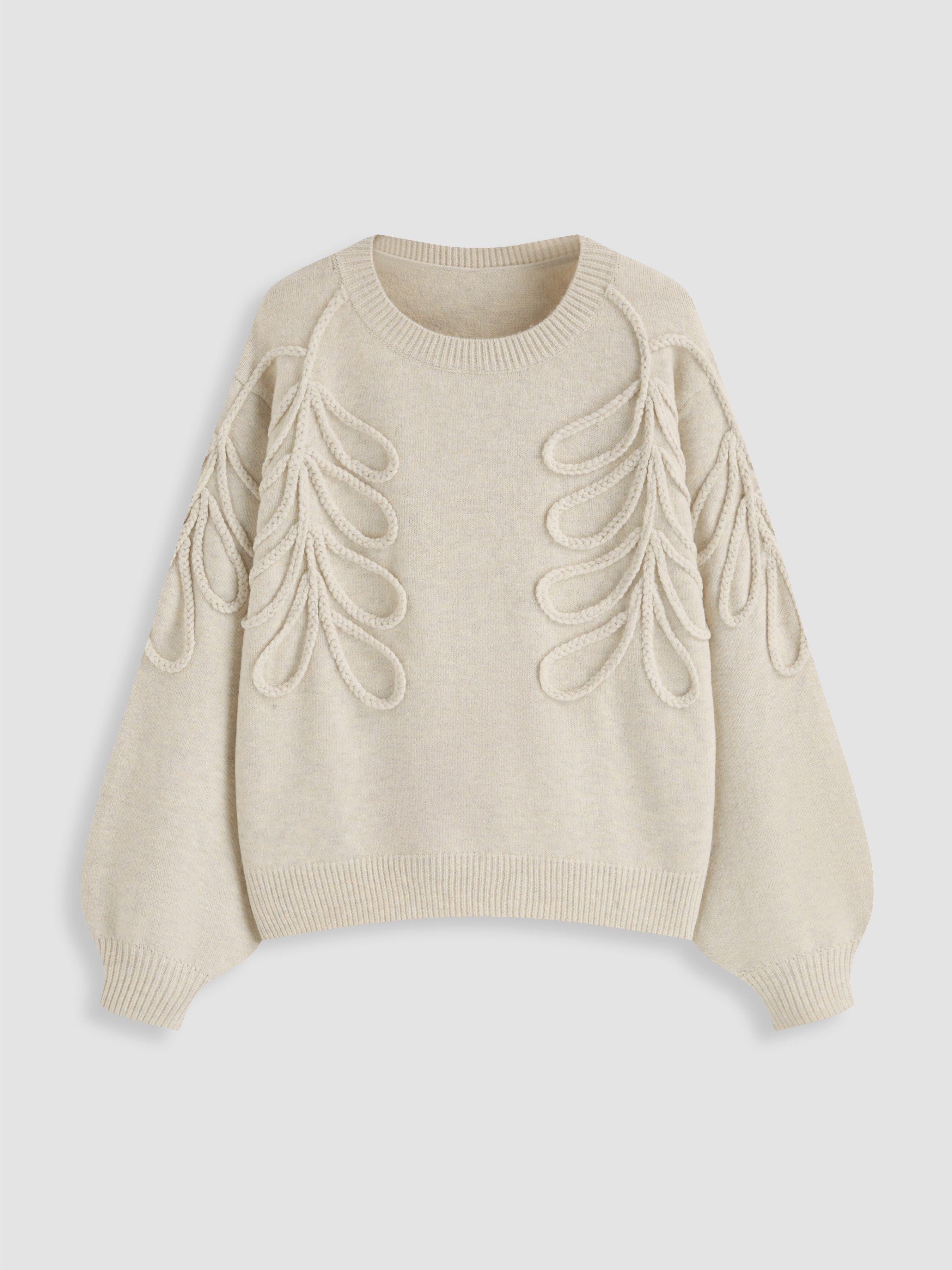 Knit Fabric Knit Round Neckline Leaf Braid Oversized Sweater For Daily Casual Picnic | Cider
