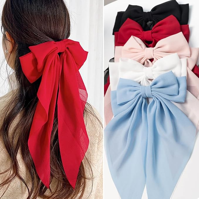 Hair Bows 5 PCS hair ribbon Hair Bows for Women Girls,Big Bows Hair Clips,Bow-knot Hair Clips for... | Amazon (US)