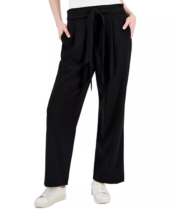 Tommy Hilfiger Women's Solid-Color Tie-Front Ankle Pants - Macy's | Macy's