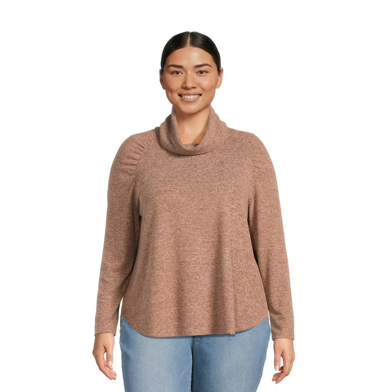 Terra & Sky Women's Plus Size Ruched Top with Long Sleeves, Sizes 0X-4X | Walmart (US)