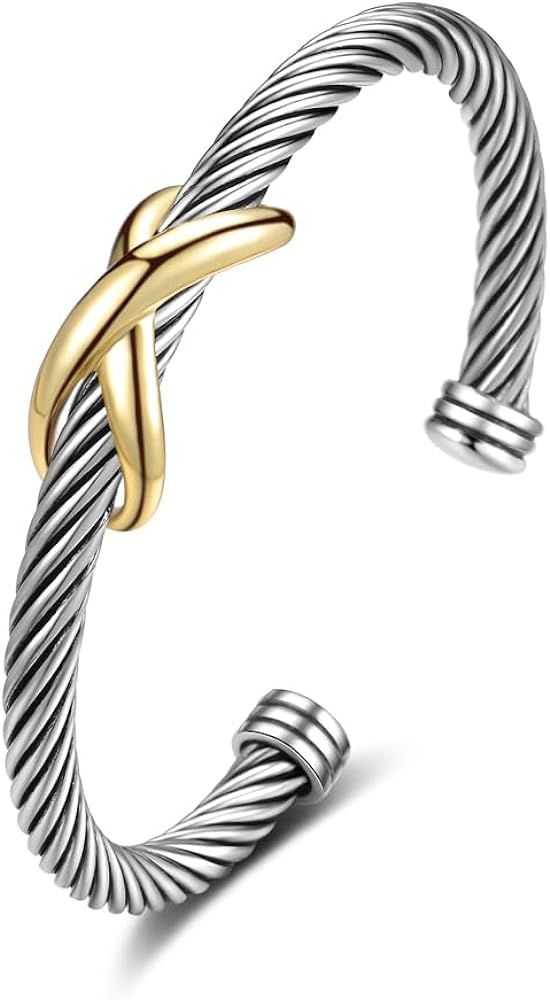 HANTNOOL Twisted Cable Bracelet for Women Fashion Wire Cuff Dupes Bracelet Adjustable Bangle Jewe... | Amazon (US)
