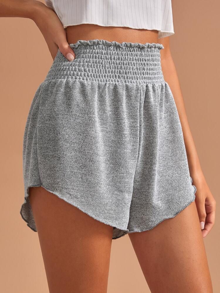 Shirred Elastic Waist Lounge Shorts | SHEIN