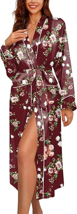Ekouaer Satin Robes for Women Long Sleeve Silk Bathrobe Soft Lightweight Full Length Sleepwear Br... | Amazon (US)