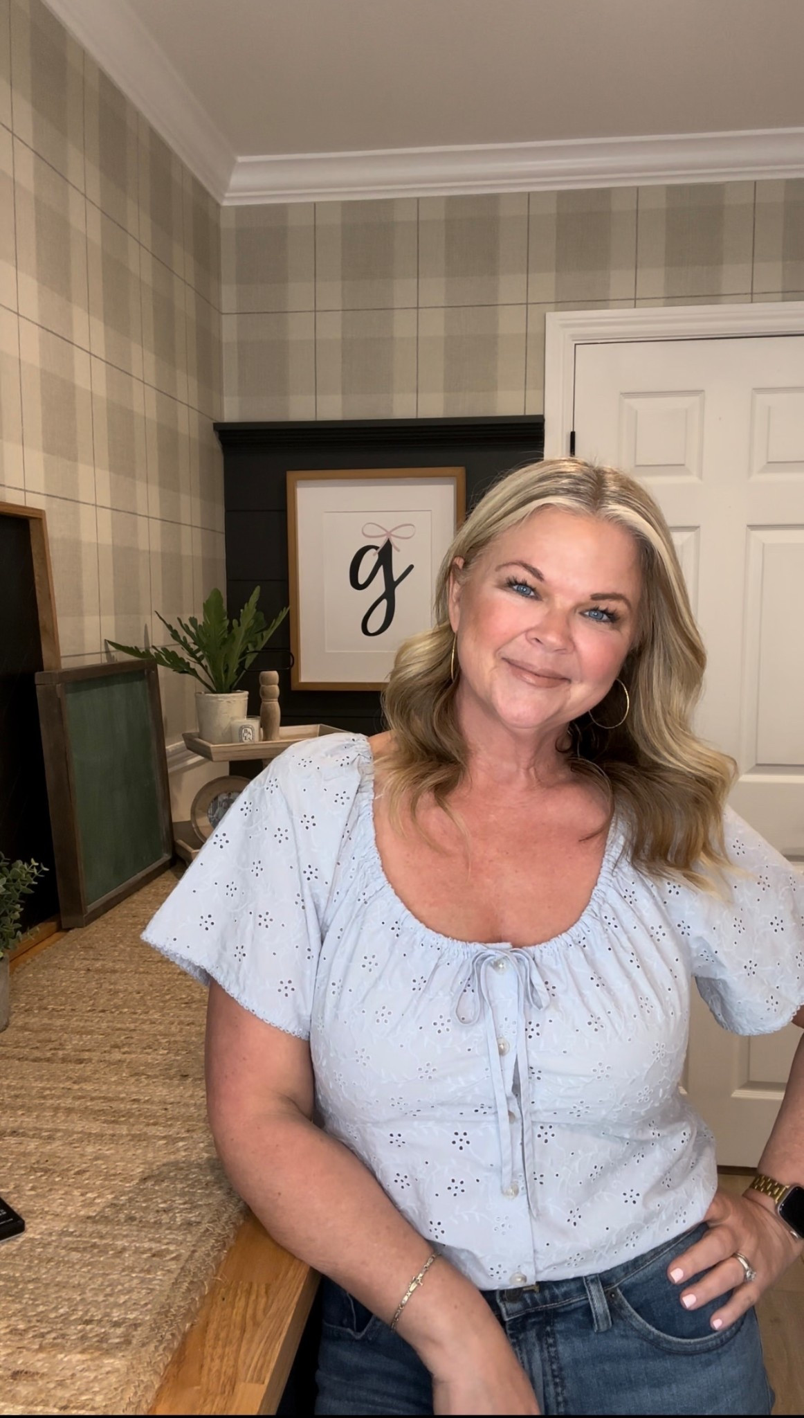 This blue eyelet top is just perfect for Spring & Summer. Dress it up or down. A great staple🩵 Wearing a M 

#LTKSeasonal #LTKOver40 #LTKMidsize