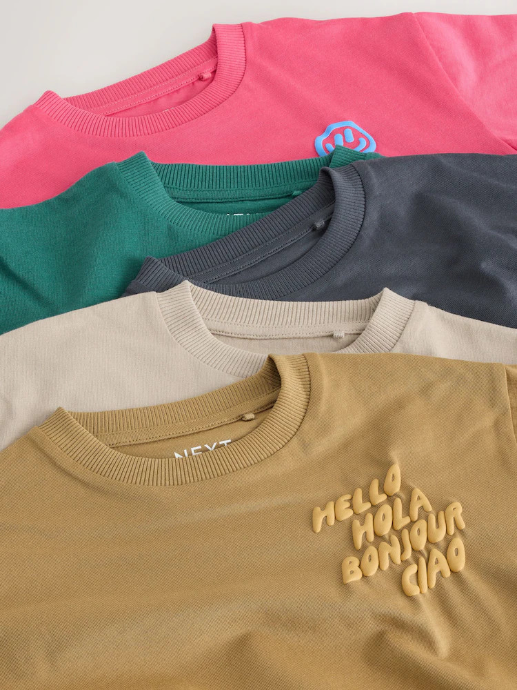 Green/Charcoal/Stone/Pink/Brown Small Short Sleeve Graphic T-Shirts 5 Pack (3mths-7yrs) | Next US