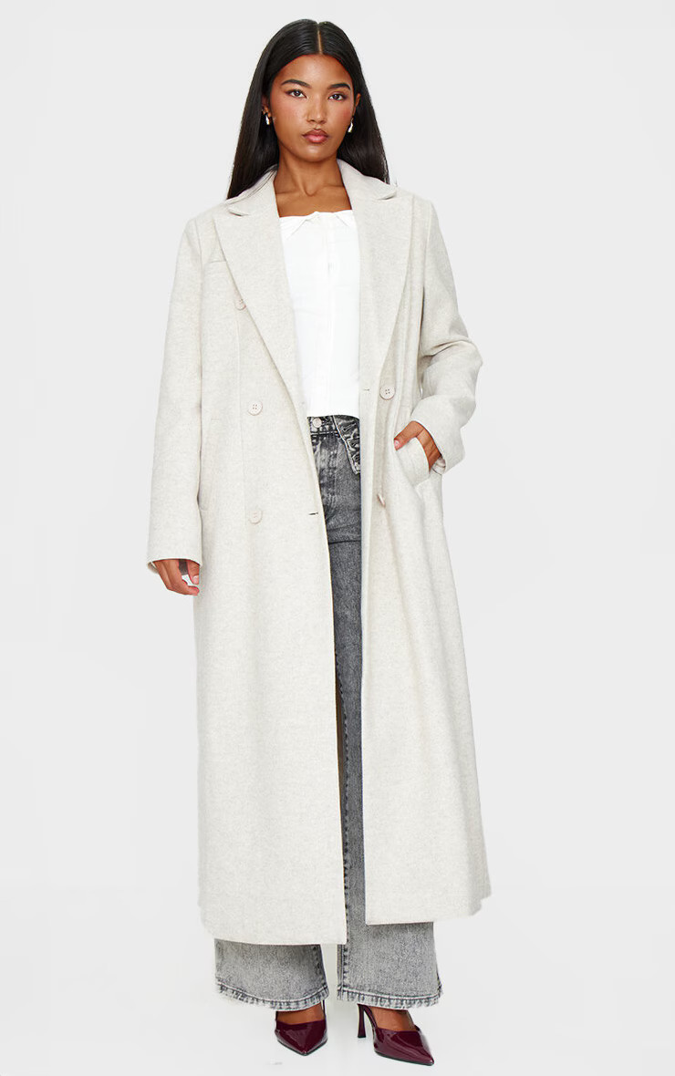 Ecru Wool Look Oversized Drop Shoulder Maxi Coat | PrettyLittleThing US