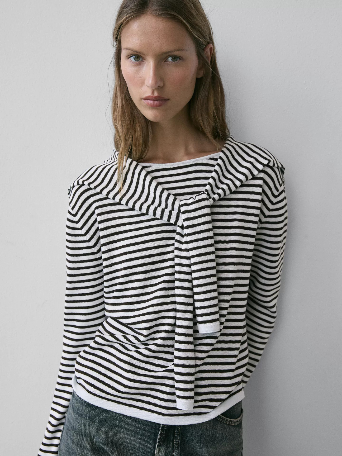 Striped knit sweater with sleeve detail | Massimo Dutti UK