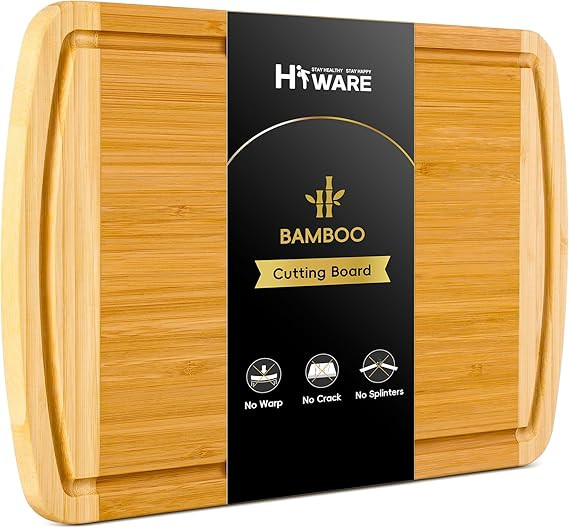 Large Wooden Cutting Board for Kitchen Meal Prep & Serving - Bamboo Cutting Boards with Juice Gro... | Amazon (US)