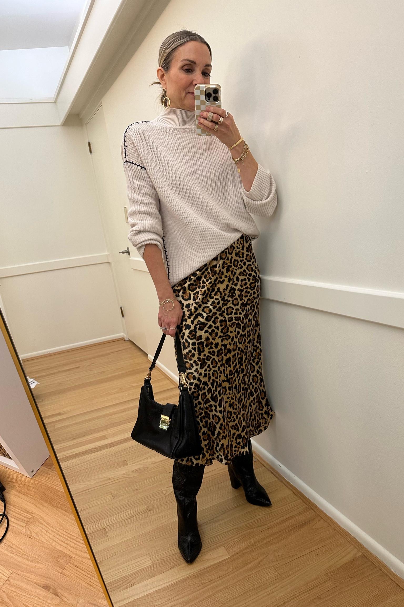Fall outfit for a special event! Loft Leopard midi skirt, White Company mock neck sweater, Schutz tall black boots, Radley London bag  

#LTKStyleTip #LTKFindsUnder100 #LTKOver40