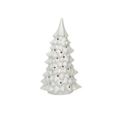 Storied Home Stoneware LED Tree with Cut-Outs and Iridescent Finish, Cream | Target