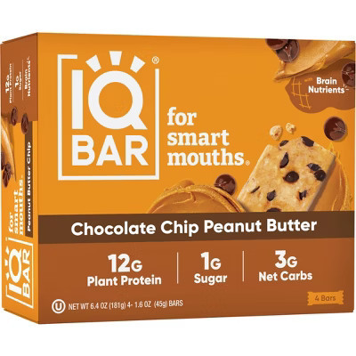 IQBAR Chocolate Chip Peanut Butter Protein Bars - 6.4oz/4ct | Target