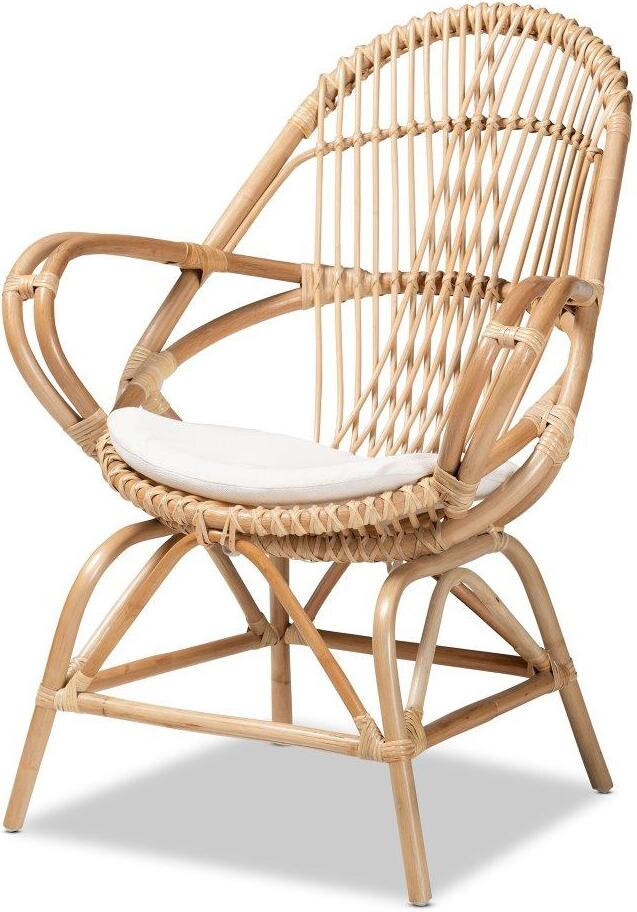 Baxton Studio Jayden Modern Bohemian White Fabric Upholstered and Natural Brown Finished Rattan Accent Chair | 1stopbedrooms