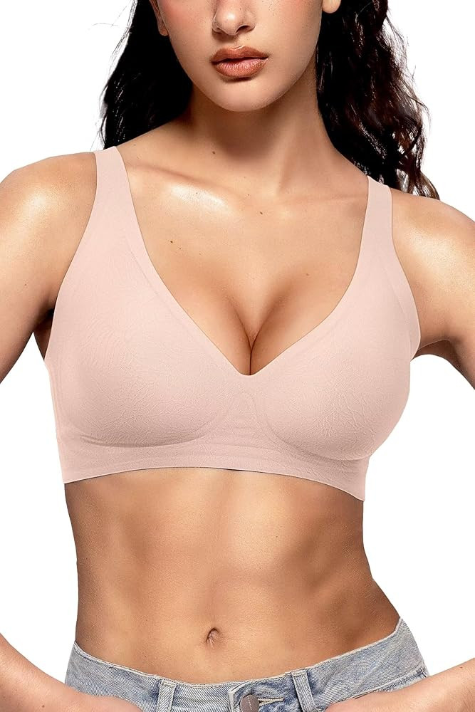 Vertvie Womens Wireless Seamless Bras Deep V No Underwire Push Up Bras Supportive Full Coverage B... | Amazon (US)