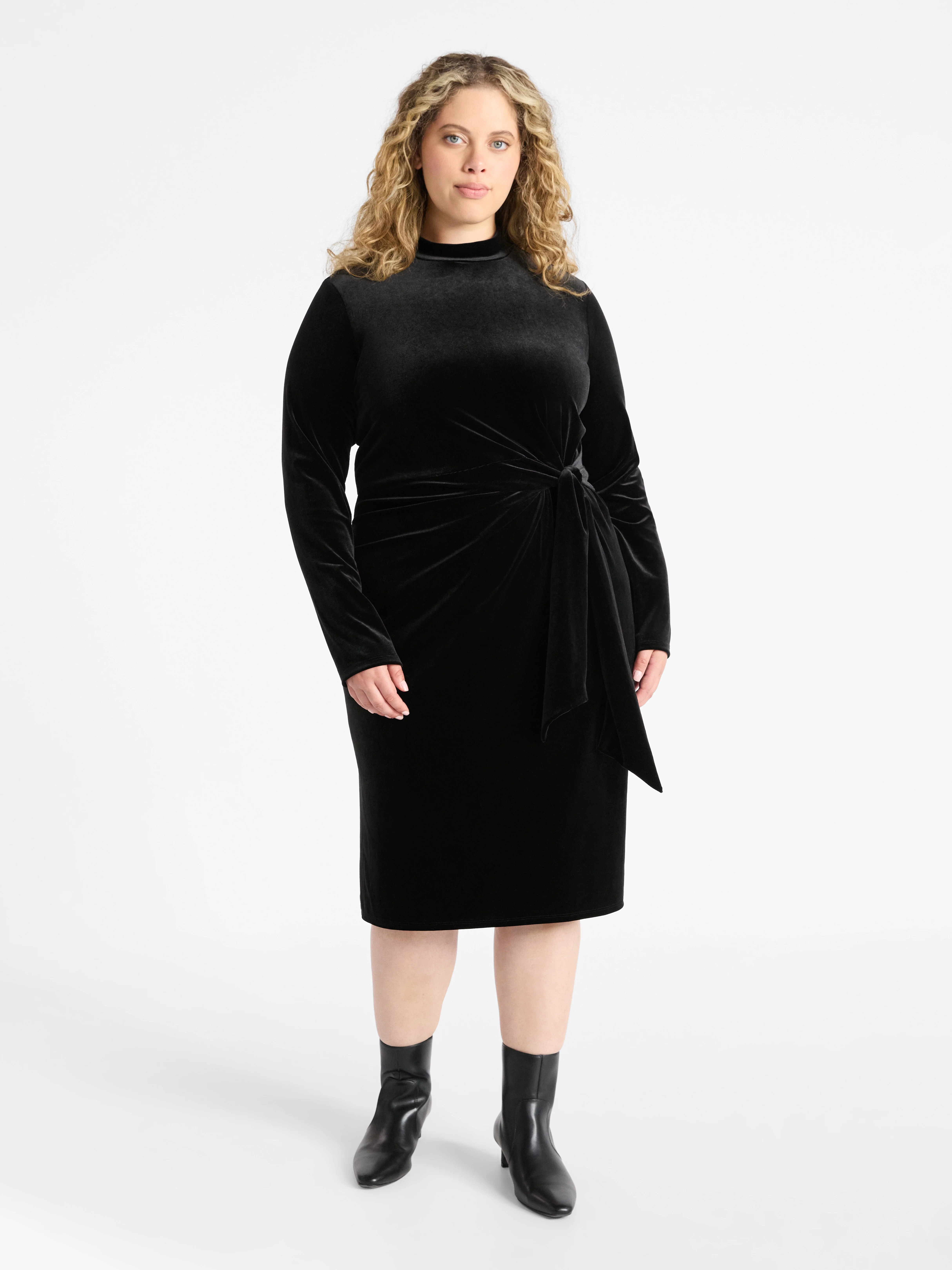 Terra & Sky Women's Plus Velvet Mock Neck Dress with Long Sleeves, Sizes 0X-4X | Walmart (US)