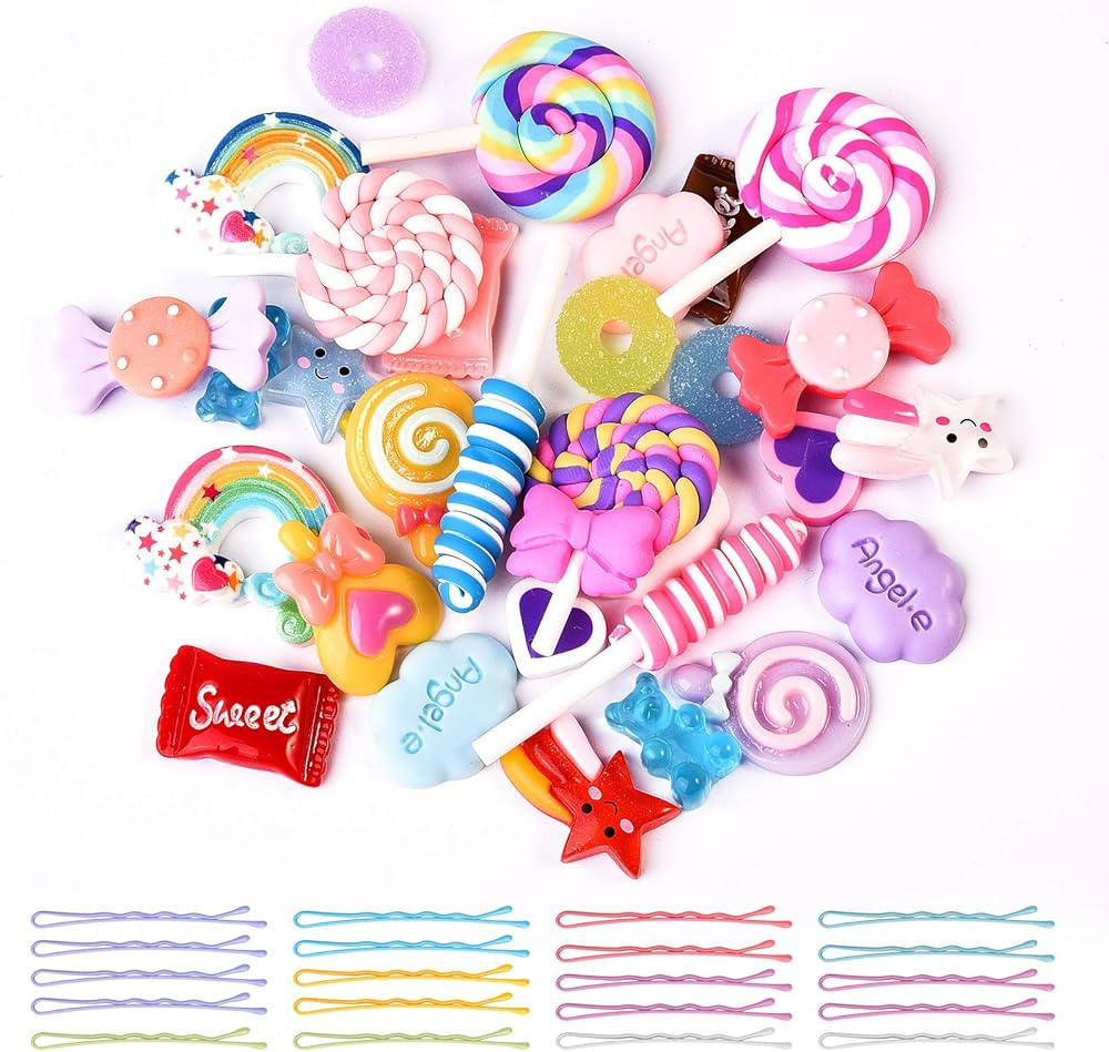 Mixed Slime Charms with Hair Bobby Pins, Kawaii Candy Sweets Lollipop Assorted Flatback Resin Emb... | Amazon (US)