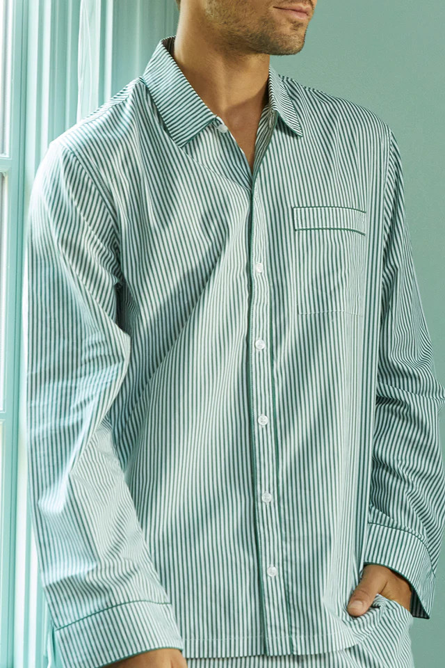 Men's Poplin Pajama Set in Navy Stripe | LAKE Pajamas