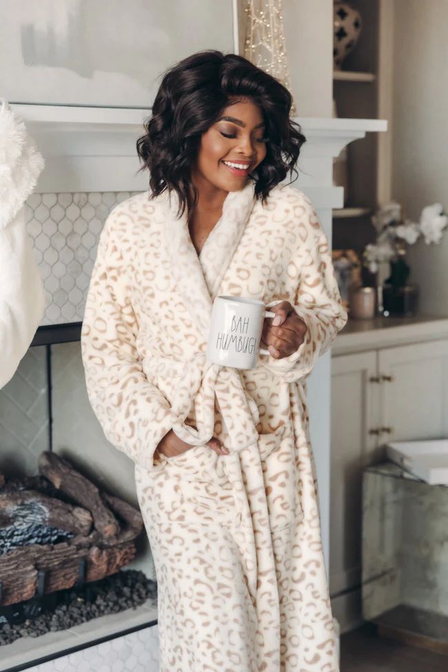 Lazy Sunday Fuzzy Animal Print Ivory Robe DOORBUSTER | The Pink Lily Boutique