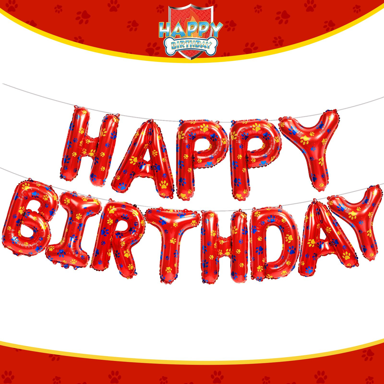 Dog Paw Happy Birthday Balloons Banner Puppy Paw themed Party Decorations Foil Balloons Letters S... | Amazon (US)