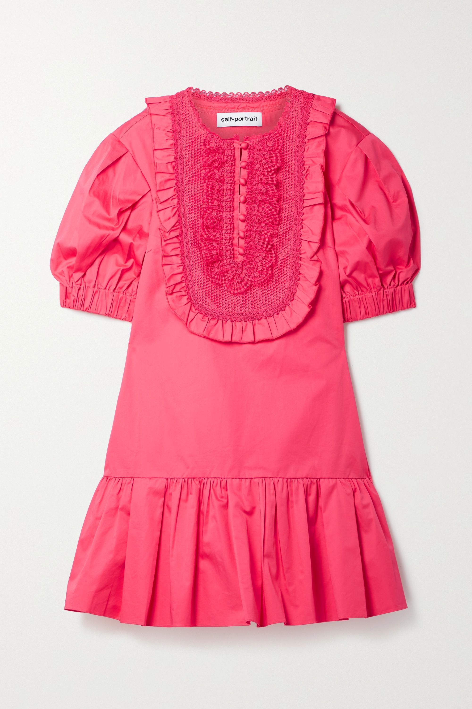 Crochet-trimmed ruffled cotton-poplin mini dress | NET-A-PORTER (US)