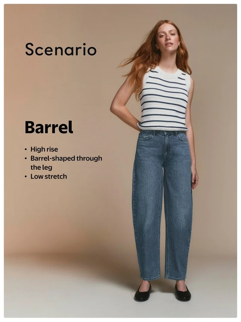 Scenario Women's and Women's Plus High Rise Tapered Barrel Crease Jeans, 27" Inseam, Sizes 0-28W | Walmart (US)