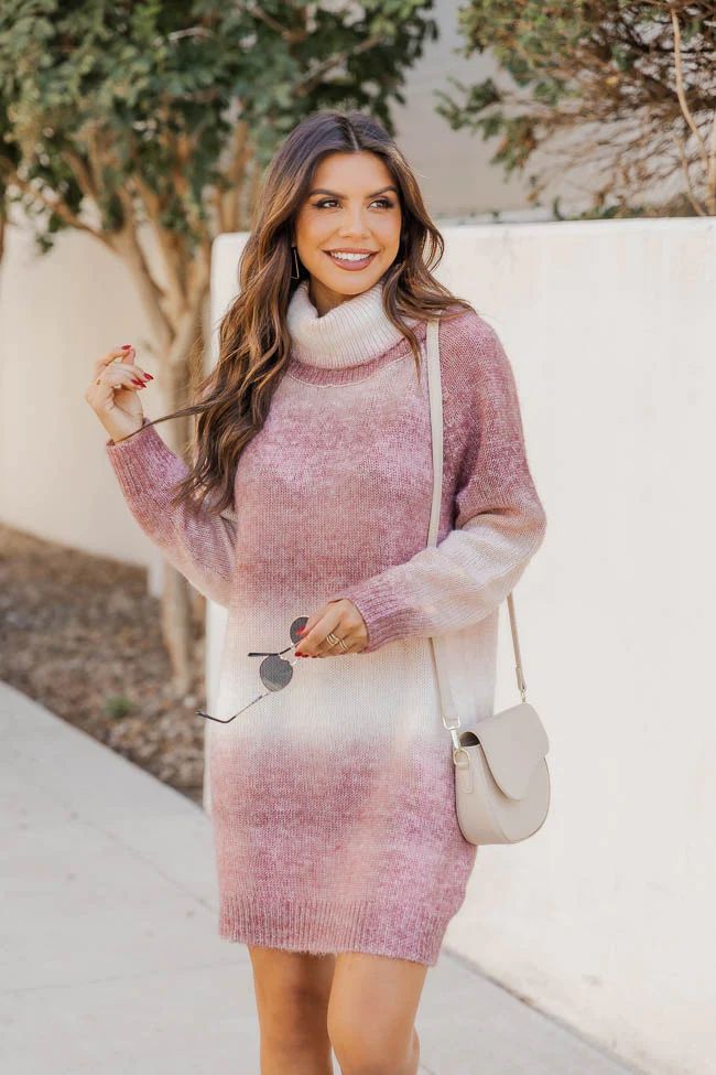 When You Notice Pink Ombre Turtleneck Sweater Dress | Pink Lily