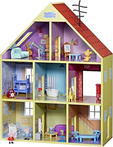 Peppa Pig Wooden Deluxe Playhouse, 8 Rooms, Includes 2 Fun Figures and 29 Accessories, Made of Re... | Amazon (US)