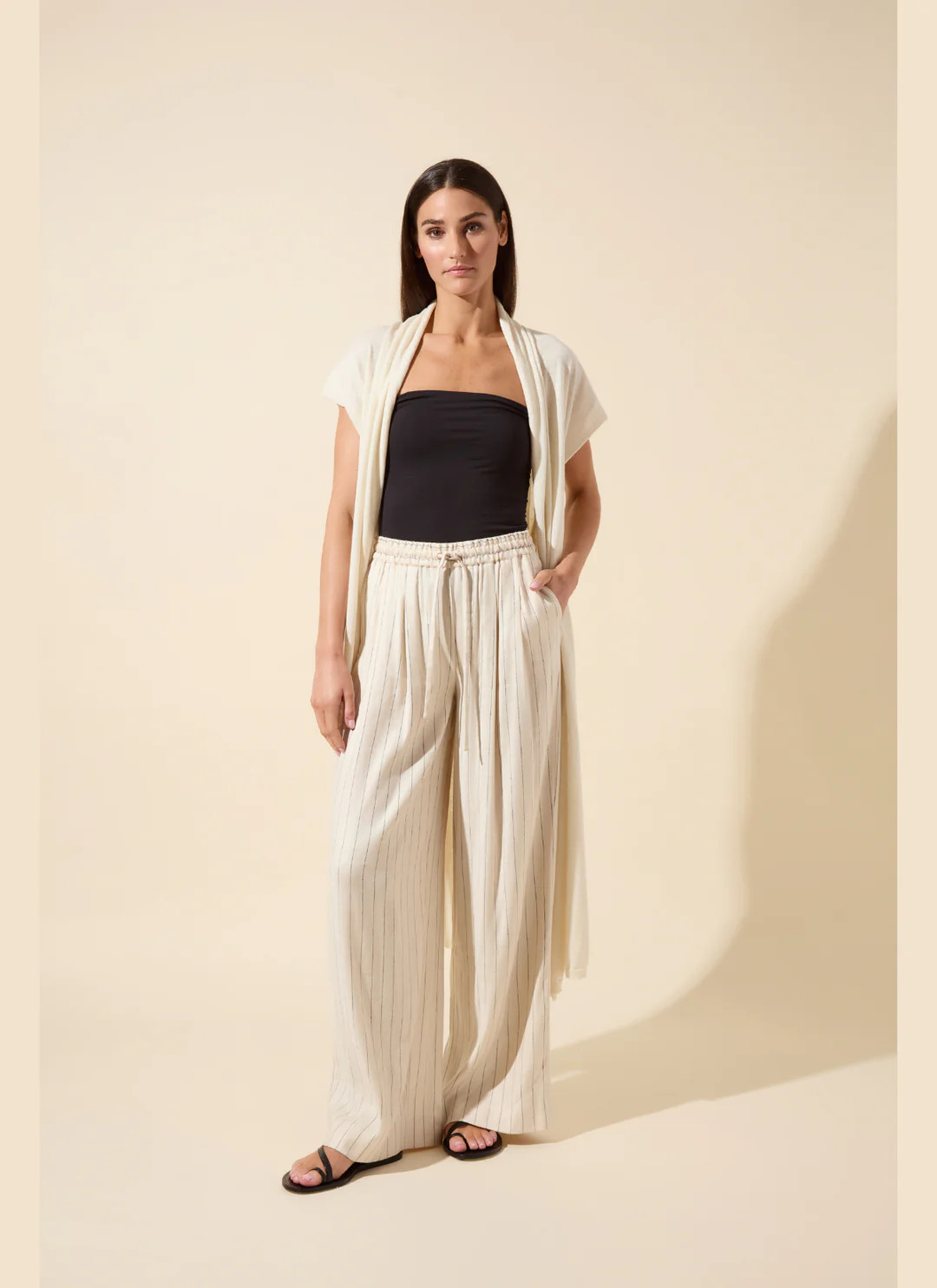 Iria Pleated Drawstring Wide Leg Pant (31" Inseam) | Lysse NY