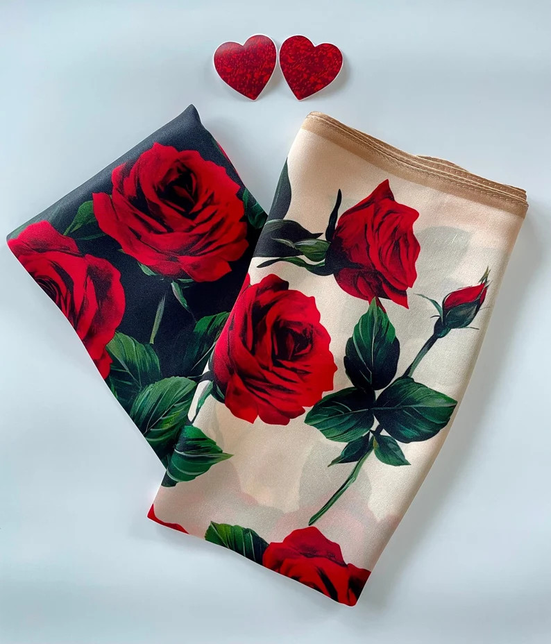 Romantic Gift for Lover Red Roses Pure Silk Scarf Square Mulberry Silk Bandana Neck Hair Scarf 21... | Etsy (US)